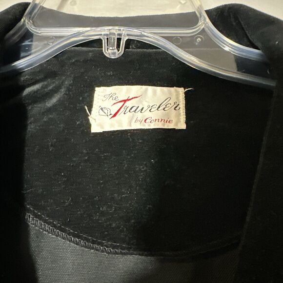 Vintage The Traveler by Connie Black Velvet Blazer Jacket Medium Lagenlook - Picture 2 of 9
